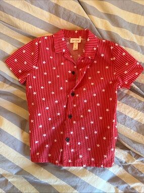 Cat & Jack Red Star-Print Short Sleeve Button-Up